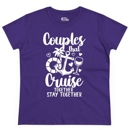 Couples Cruise Shirt - Romantic Cruise Vacation Apparel Gift (Ladies Tee) in Purple - Couples Cruise Together Nautical Romantic Vacation Shirt Design