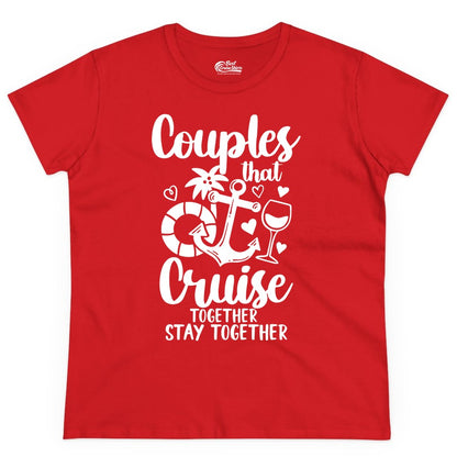 Couples Cruise Shirt - Romantic Cruise Vacation Apparel Gift (Ladies Tee) in Red - Couples Cruise Together Nautical Romantic Vacation Shirt Design