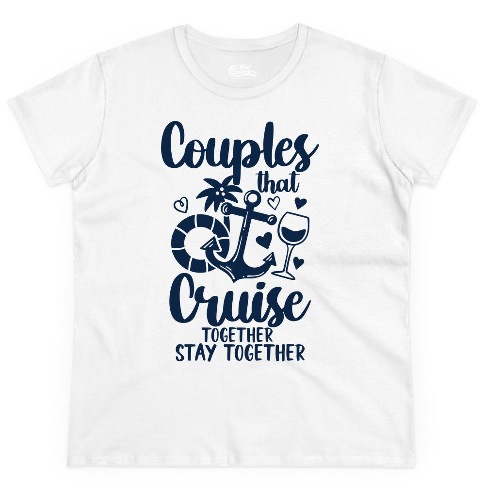 Couples Cruise Shirt - Romantic Cruise Vacation Apparel Gift (Ladies Tee) in White - Couples Cruise Together Nautical Romantic Vacation Shirt Design