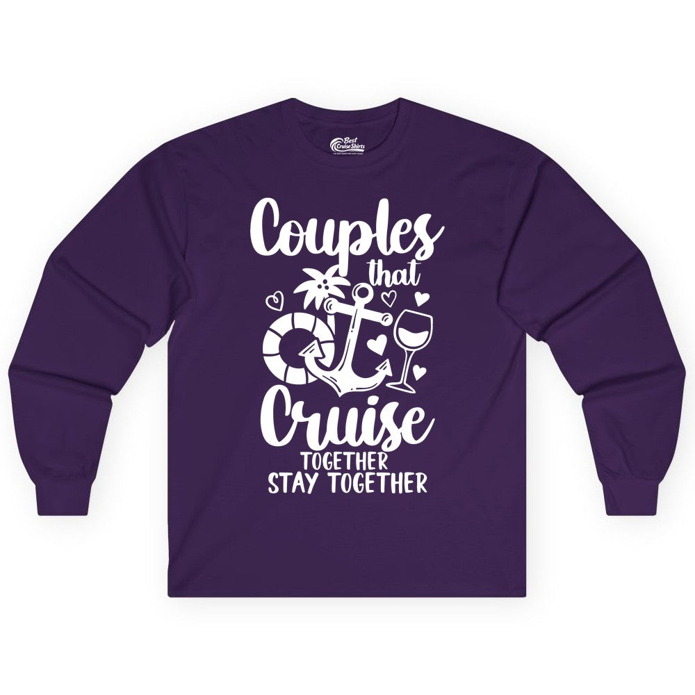 Couples Cruise Shirt - Romantic Cruise Vacation Apparel Gift (Long Sleeve) in Purple - Couples Cruise Together Nautical Romantic Vacation Shirt Design
