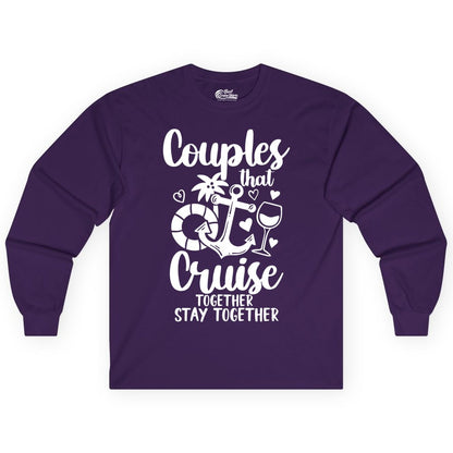 Couples Cruise Shirt - Romantic Cruise Vacation Apparel Gift (Long Sleeve) in Purple - Couples Cruise Together Nautical Romantic Vacation Shirt Design