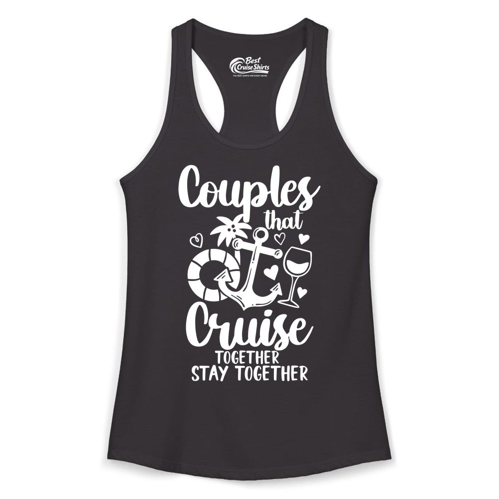 Couples Cruise Shirt - Romantic Cruise Vacation Apparel Gift (Ladies Tank) in Black - Couples Cruise Together Nautical Romantic Vacation Shirt Design