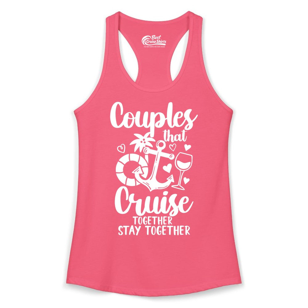 Couples Cruise Shirt - Romantic Cruise Vacation Apparel Gift (Ladies Tank) in Hot Pink - Couples Cruise Together Nautical Romantic Vacation Shirt Design