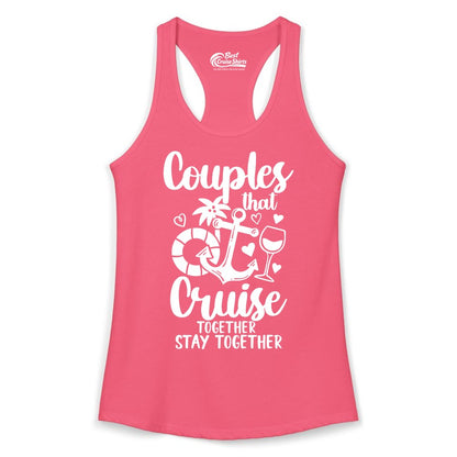 Couples Cruise Shirt - Romantic Cruise Vacation Apparel Gift (Ladies Tank) in Hot Pink - Couples Cruise Together Nautical Romantic Vacation Shirt Design