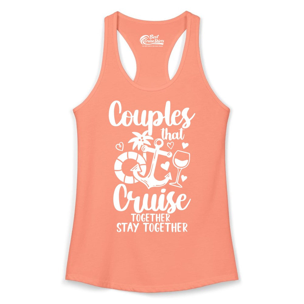 Couples Cruise Shirt - Romantic Cruise Vacation Apparel Gift (Ladies Tank) in Solid Light Orange - Couples Cruise Together Nautical Romantic Vacation Shirt Design