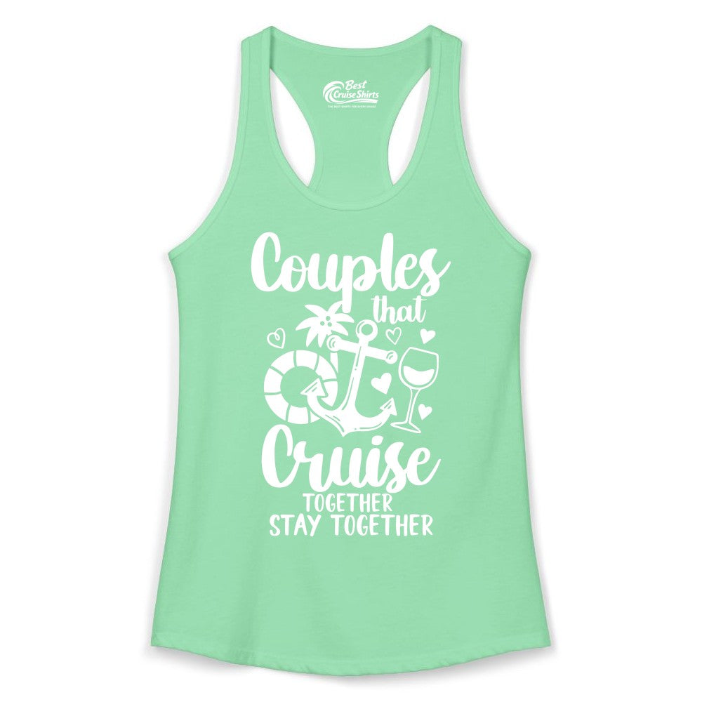 Couples Cruise Shirt - Romantic Cruise Vacation Apparel Gift (Ladies Tank) in Solid Mint - Couples Cruise Together Nautical Romantic Vacation Shirt Design