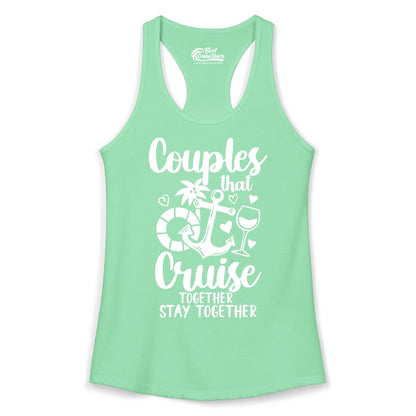 Couples Cruise Shirt - Romantic Cruise Vacation Apparel Gift (Ladies Tank) in Solid Mint - Couples Cruise Together Nautical Romantic Vacation Shirt Design