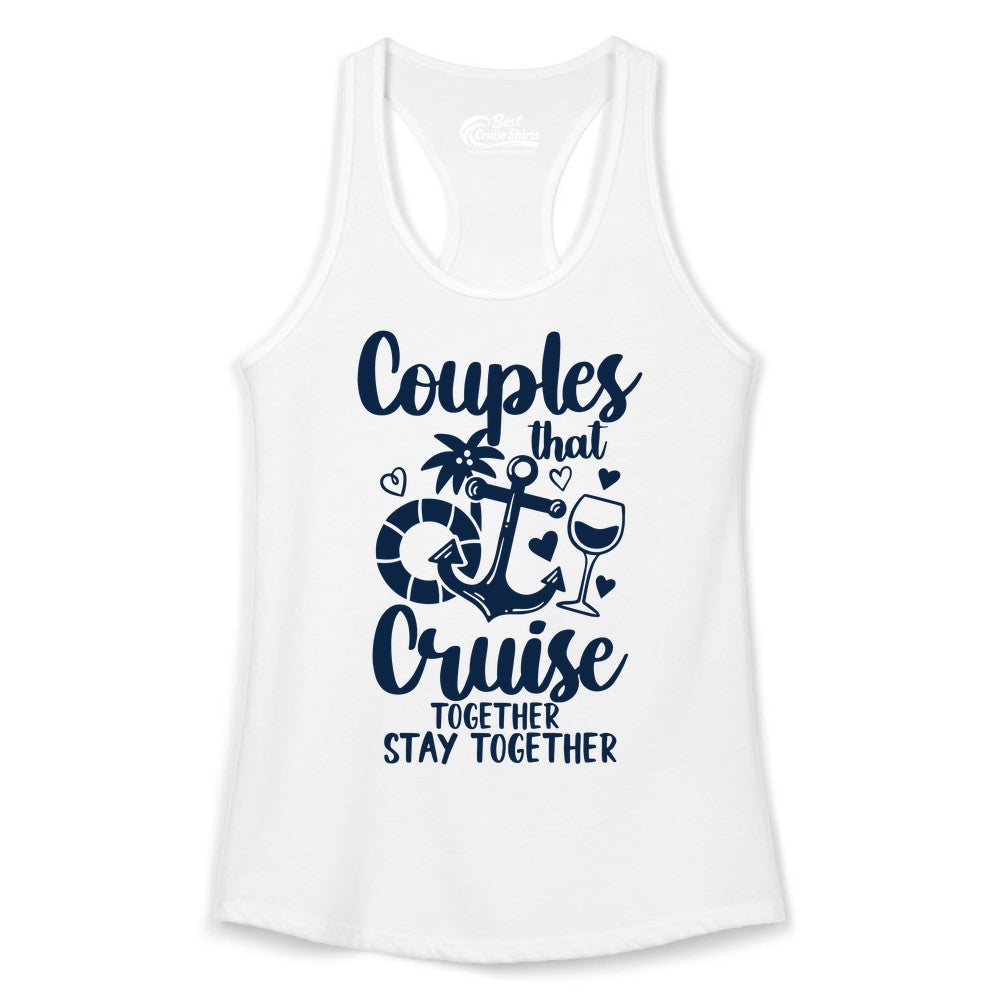 Couples Cruise Shirt - Romantic Cruise Vacation Apparel Gift (Ladies Tank) in White - Couples Cruise Together Nautical Romantic Vacation Shirt Design