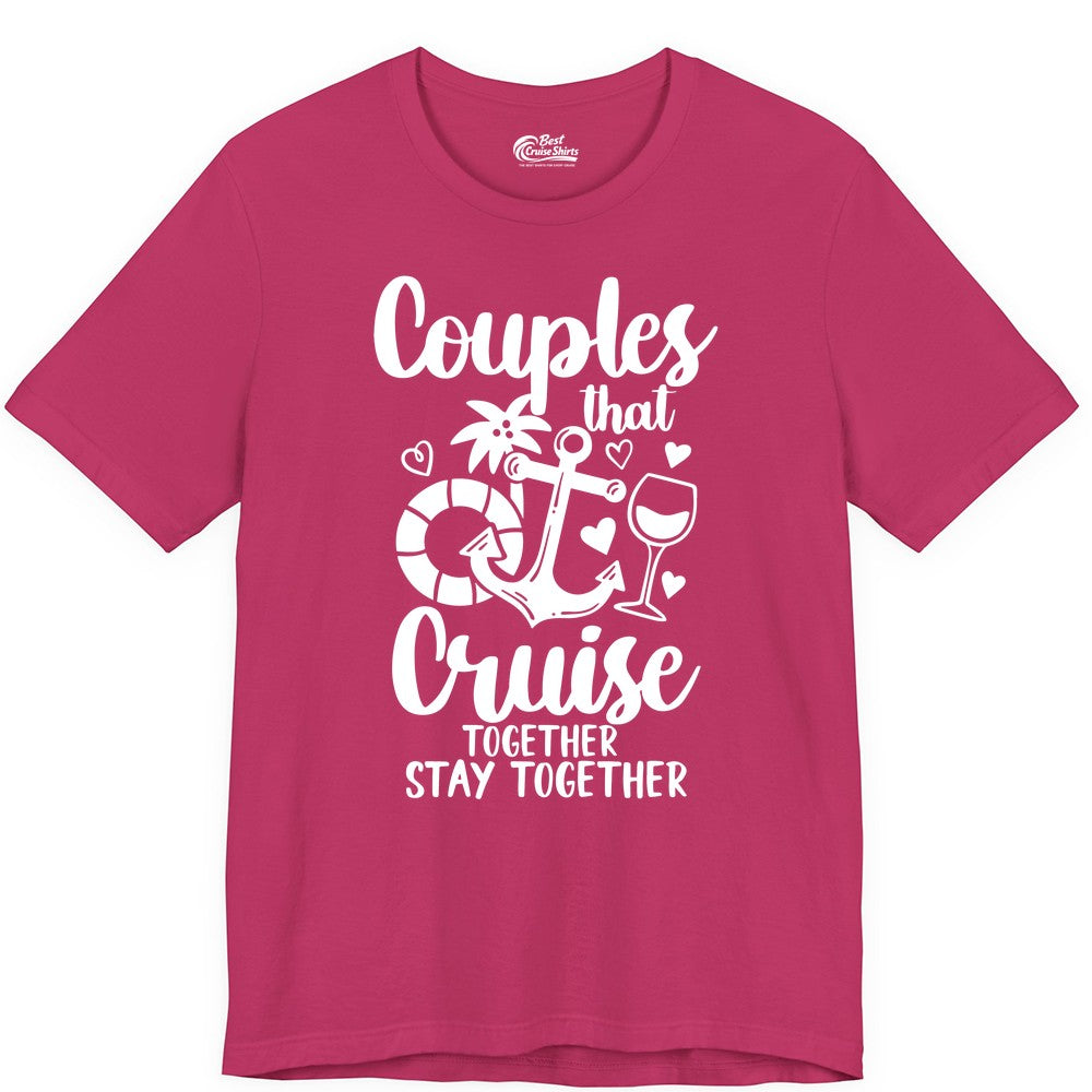 Couples Cruise Shirt - Romantic Cruise Vacation Apparel Gift (Premium Tee) in Berry - Couples Cruise Together Nautical Romantic Vacation Shirt Design