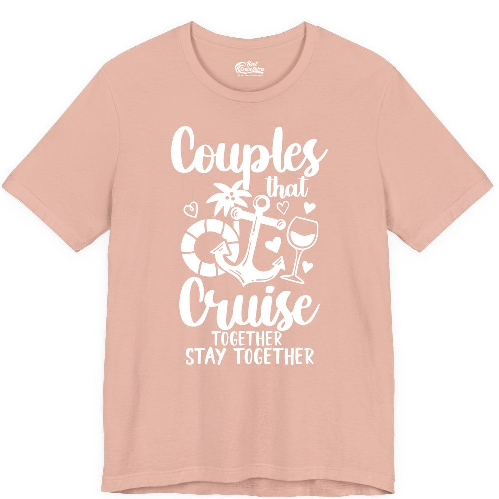 Couples Cruise Shirt - Romantic Cruise Vacation Apparel Gift (Premium Tee) in Peach - Couples Cruise Together Nautical Romantic Vacation Shirt Design