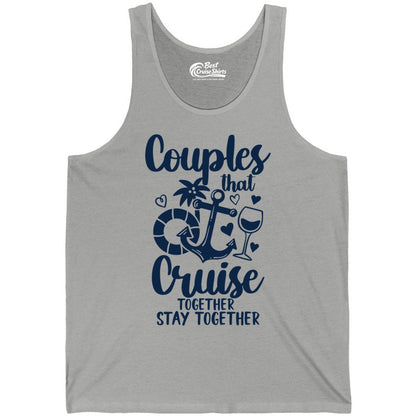 Couples Cruise Shirt - Romantic Cruise Vacation Apparel Gift (Tank Top) in Athletic Heather - Couples Cruise Together Nautical Romantic Vacation Shirt Design