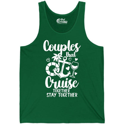 Couples Cruise Shirt - Romantic Cruise Vacation Apparel Gift (Tank Top) in Kelly - Couples Cruise Together Nautical Romantic Vacation Shirt Design