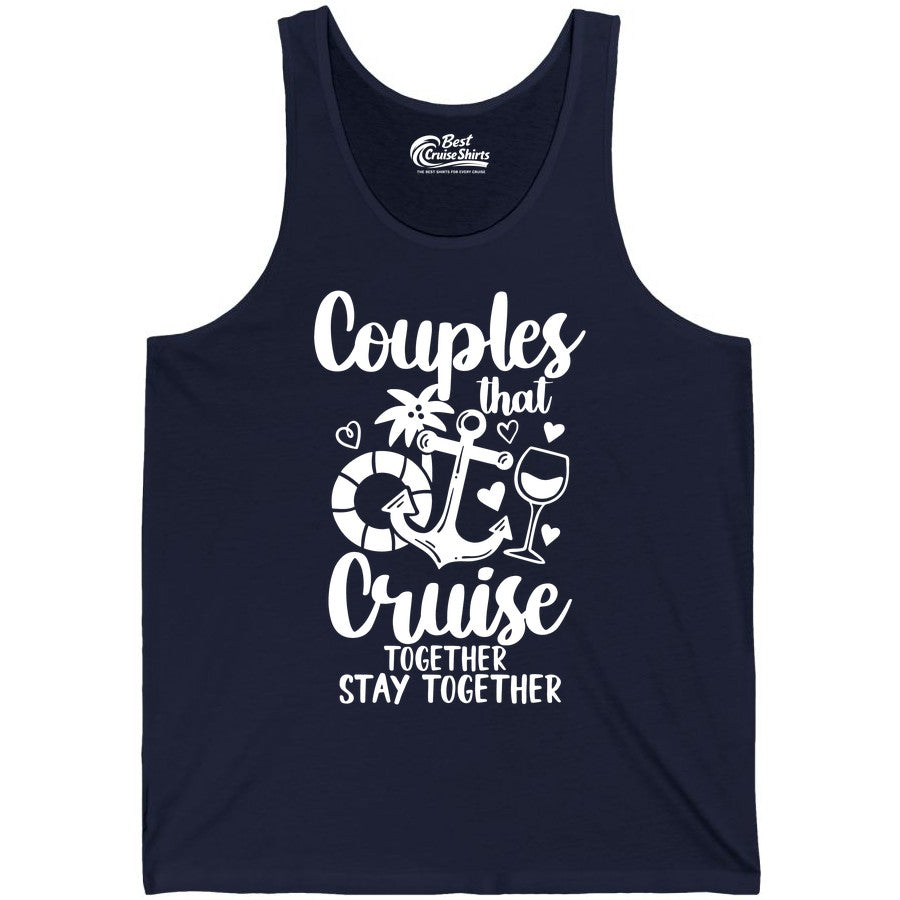 Couples Cruise Shirt - Romantic Cruise Vacation Apparel Gift (Tank Top) in Navy - Couples Cruise Together Nautical Romantic Vacation Shirt Design