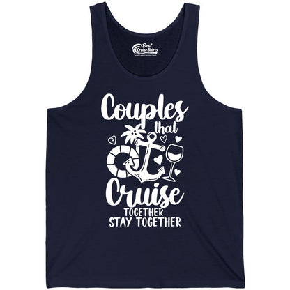 Couples Cruise Shirt - Romantic Cruise Vacation Apparel Gift (Tank Top) in Navy - Couples Cruise Together Nautical Romantic Vacation Shirt Design