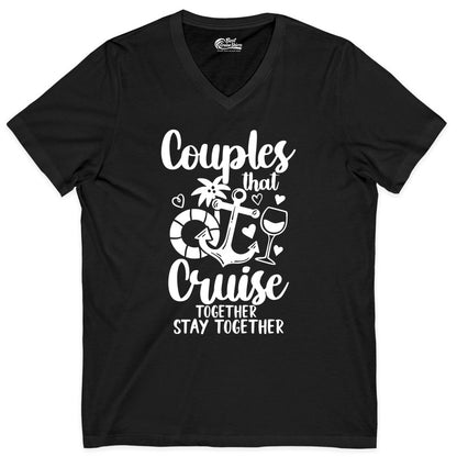 Couples Cruise Shirt - Romantic Cruise Vacation Apparel Gift (V-Neck) in Black - Couples Cruise Together Nautical Romantic Vacation Shirt Design