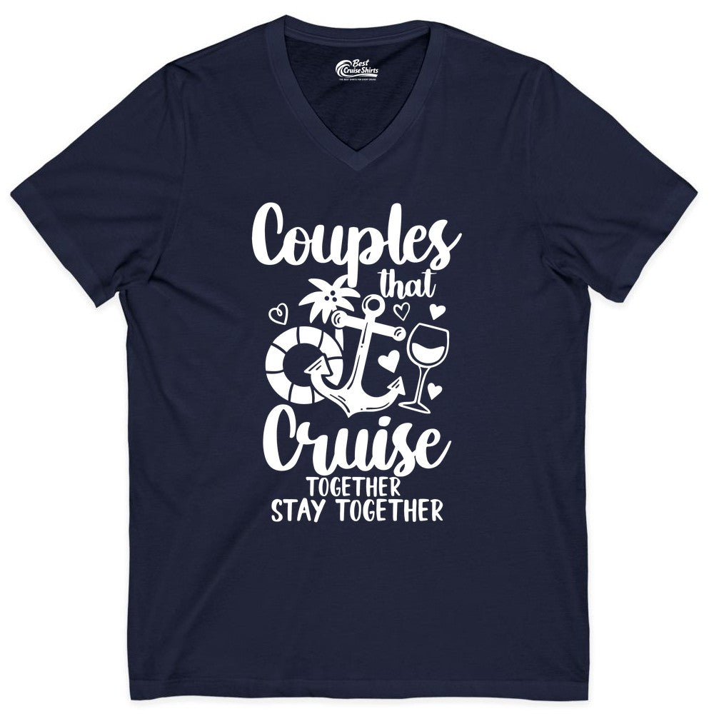 Couples Cruise Shirt - Romantic Cruise Vacation Apparel Gift (V-Neck) in Navy - Couples Cruise Together Nautical Romantic Vacation Shirt Design