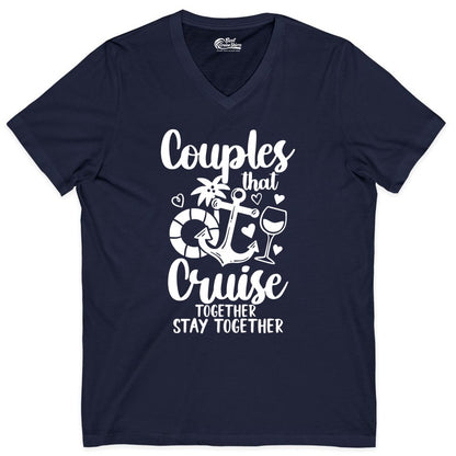 Couples Cruise Shirt - Romantic Cruise Vacation Apparel Gift (V-Neck) in Navy - Couples Cruise Together Nautical Romantic Vacation Shirt Design