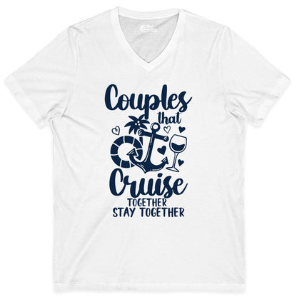 Couples Cruise Shirt - Romantic Cruise Vacation Apparel Gift (V-Neck) in White - Couples Cruise Together Nautical Romantic Vacation Shirt Design