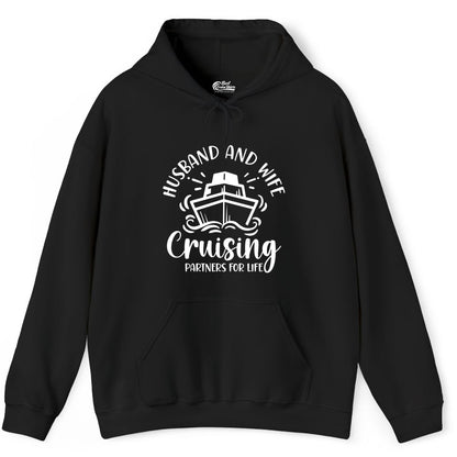 Husband Wife Cruise Shirt - Married Couple Cruising Partners Tee (Hoodie) in Black - Husband and Wife Cruising Partners for Life Nautical Couples Shirt