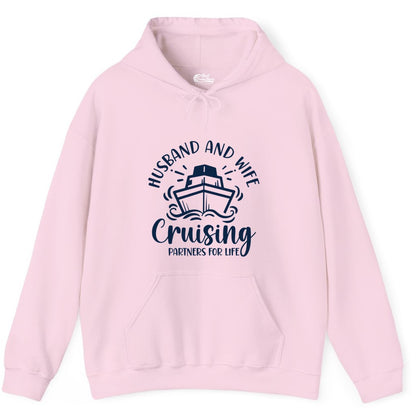 Husband Wife Cruise Shirt - Married Couple Cruising Partners Tee (Hoodie) in Light Pink - Husband and Wife Cruising Partners for Life Nautical Couples Shirt
