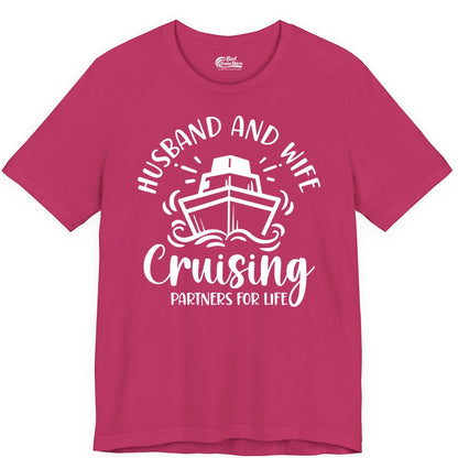 Husband Wife Cruise Shirt - Married Couple Cruising Partners Tee (Premium Tee) in Berry - Husband and Wife Cruising Partners for Life Nautical Couples Shirt