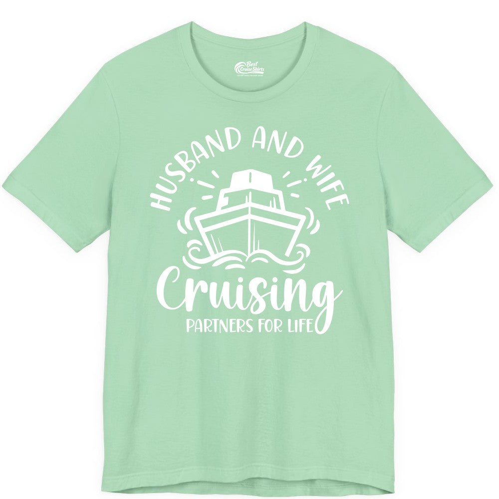 Husband Wife Cruise Shirt - Married Couple Cruising Partners Tee (Premium Tee) in Mint - Husband and Wife Cruising Partners for Life Nautical Couples Shirt