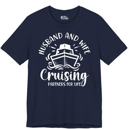 Husband Wife Cruise Shirt - Married Couple Cruising Partners Tee (Premium Tee) in Navy - Husband and Wife Cruising Partners for Life Nautical Couples Shirt