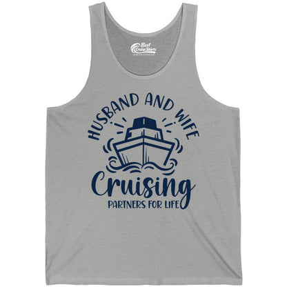 Husband Wife Cruise Shirt - Married Couple Cruising Partners Tee (Tank Top) in Athletic Heather - Husband and Wife Cruising Partners for Life Nautical Couples Shirt