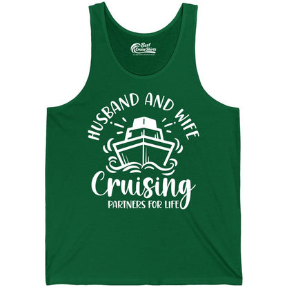 Husband Wife Cruise Shirt - Married Couple Cruising Partners Tee (Tank Top) in Kelly - Husband and Wife Cruising Partners for Life Nautical Couples Shirt