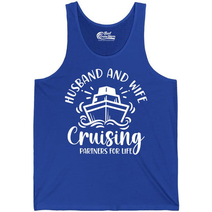 Husband Wife Cruise Shirt - Married Couple Cruising Partners Tee (Tank Top) in True Royal - Husband and Wife Cruising Partners for Life Nautical Couples Shirt