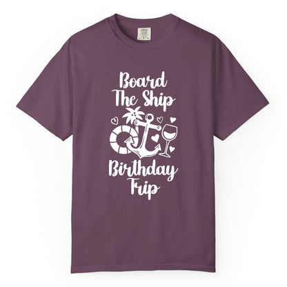 Cruise Birthday Shirt - Nautical Birthday Trip Tee for Adults (Comfort Color) in Berry - Board the Ship Cruise Birthday Shirt With Nautical Party Icons