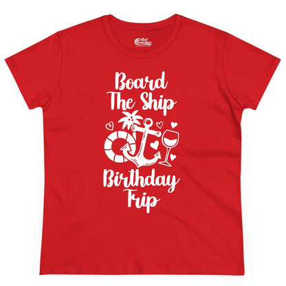 Cruise Birthday Shirt - Nautical Birthday Trip Tee for Adults (Ladies Tee) in Red - Board the Ship Cruise Birthday Shirt With Nautical Party Icons