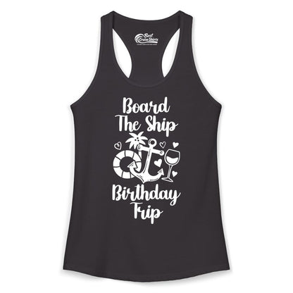 Cruise Birthday Shirt - Nautical Birthday Trip Tee for Adults (Ladies Tank) in Black - Board the Ship Cruise Birthday Shirt With Nautical Party Icons