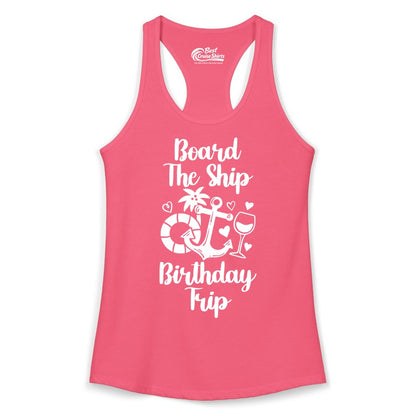 Cruise Birthday Shirt - Nautical Birthday Trip Tee for Adults (Ladies Tank) in Hot Pink - Board the Ship Cruise Birthday Shirt With Nautical Party Icons