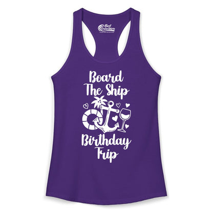 Cruise Birthday Shirt - Nautical Birthday Trip Tee for Adults (Ladies Tank) in Solid Purple Rush - Board the Ship Cruise Birthday Shirt With Nautical Party Icons