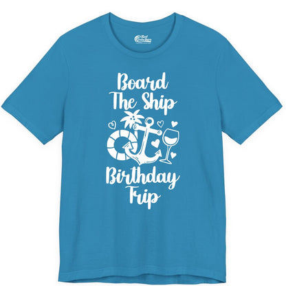 Cruise Birthday Shirt - Nautical Birthday Trip Tee for Adults (Premium Tee) in Aqua - Board the Ship Cruise Birthday Shirt With Nautical Party Icons