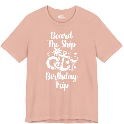 Cruise Birthday Shirt - Nautical Birthday Trip Tee for Adults (Premium Tee) in Peach - Board the Ship Cruise Birthday Shirt With Nautical Party Icons