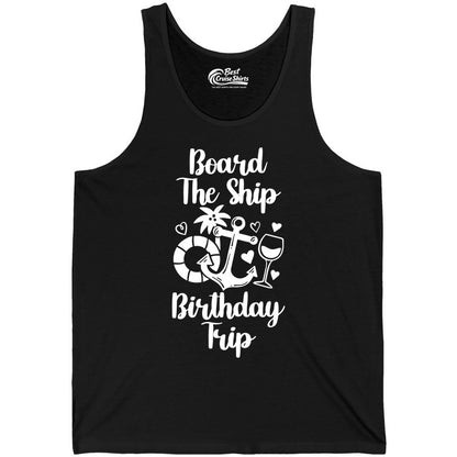 Cruise Birthday Shirt - Nautical Birthday Trip Tee for Adults (Tank Top) in Black - Board the Ship Cruise Birthday Shirt With Nautical Party Icons
