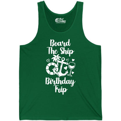 Cruise Birthday Shirt - Nautical Birthday Trip Tee for Adults (Tank Top) in Kelly - Board the Ship Cruise Birthday Shirt With Nautical Party Icons