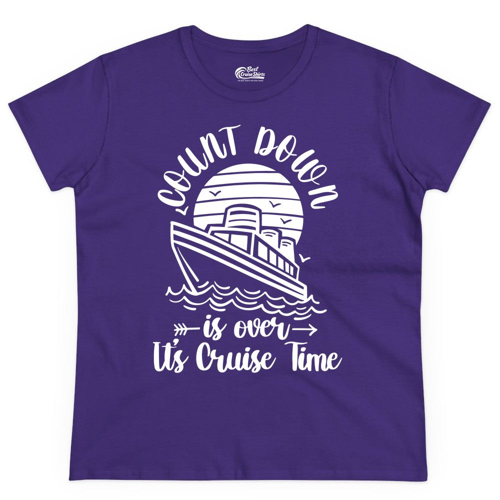 Cruise Countdown Shirt - Nautical Vacation Tee for Cruise Travelers (Ladies Tee) in Purple - Countdown Is Over Cruise Time Nautical Monochrome Shirt