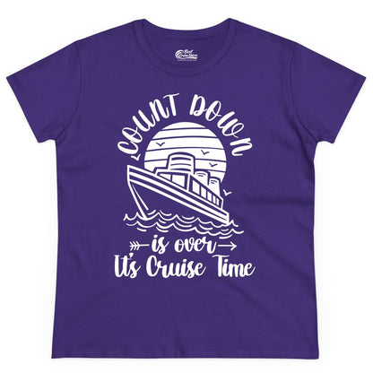 Cruise Countdown Shirt - Nautical Vacation Tee for Cruise Travelers (Ladies Tee) in Purple - Countdown Is Over Cruise Time Nautical Monochrome Shirt