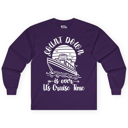 Cruise Countdown Shirt - Nautical Vacation Tee for Cruise Travelers (Long Sleeve) in Purple - Countdown Is Over Cruise Time Nautical Monochrome Shirt