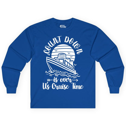 Cruise Countdown Shirt - Nautical Vacation Tee for Cruise Travelers (Long Sleeve) in Royal - Countdown Is Over Cruise Time Nautical Monochrome Shirt