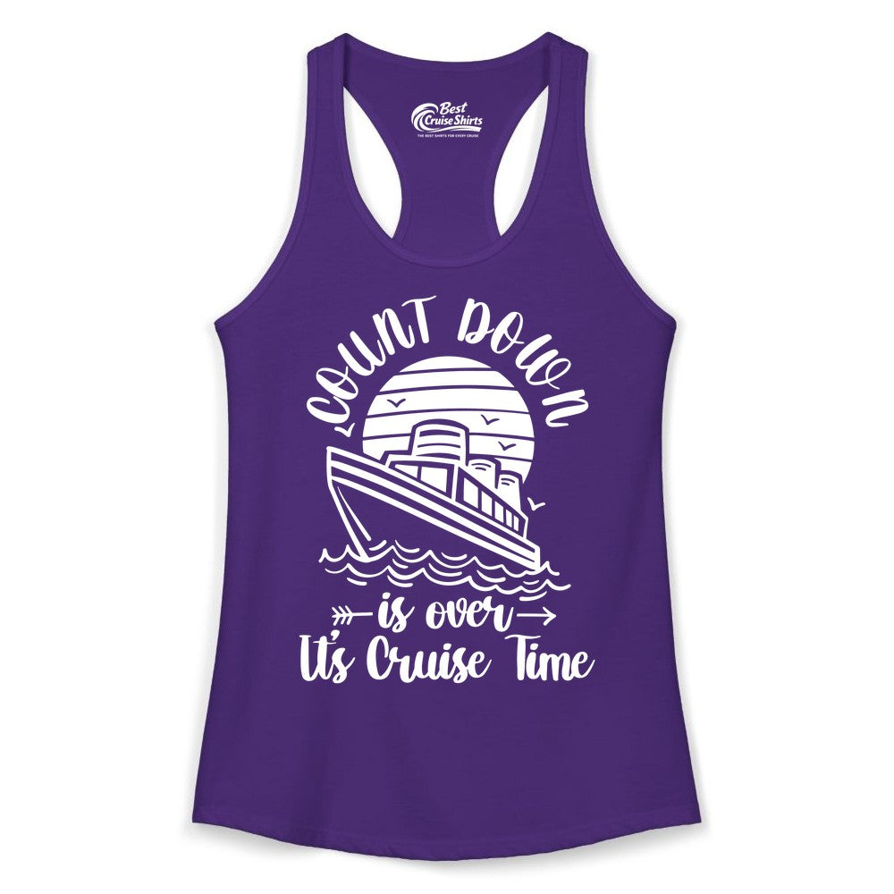 Cruise Countdown Shirt - Nautical Vacation Tee for Cruise Travelers (Ladies Tank) in Solid Purple Rush - Countdown Is Over Cruise Time Nautical Monochrome Shirt