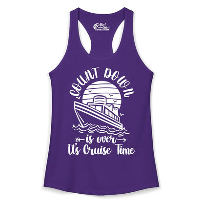 Cruise Countdown Shirt - Nautical Vacation Tee for Cruise Travelers (Ladies Tank) in Solid Purple Rush - Countdown Is Over Cruise Time Nautical Monochrome Shirt