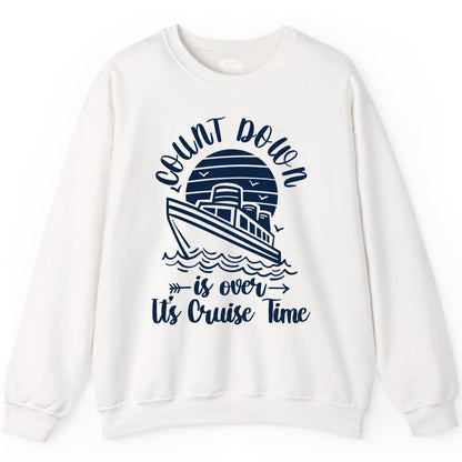 Cruise Countdown Shirt - Nautical Vacation Tee for Cruise Travelers (Sweatshirt) in White - Countdown Is Over Cruise Time Nautical Monochrome Shirt