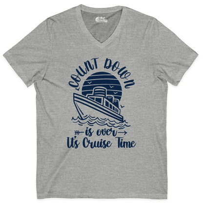 Cruise Countdown Shirt - Nautical Vacation Tee for Cruise Travelers (V-Neck) in Athletic Heather - Countdown Is Over Cruise Time Nautical Monochrome Shirt