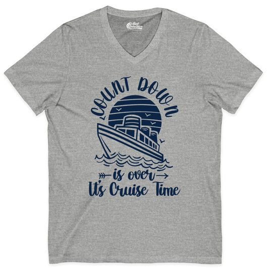 Cruise Countdown Shirt - Nautical Vacation Tee for Cruise Travelers (V-Neck) in Athletic Heather - Countdown Is Over Cruise Time Nautical Monochrome Shirt