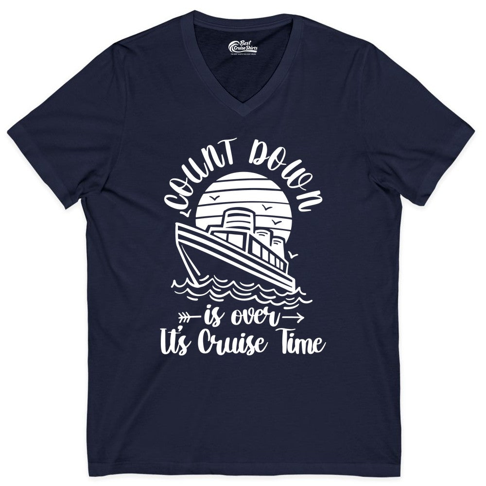 Cruise Countdown Shirt - Nautical Vacation Tee for Cruise Travelers (V-Neck) in Navy - Countdown Is Over Cruise Time Nautical Monochrome Shirt