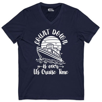 Cruise Countdown Shirt - Nautical Vacation Tee for Cruise Travelers (V-Neck) in Navy - Countdown Is Over Cruise Time Nautical Monochrome Shirt